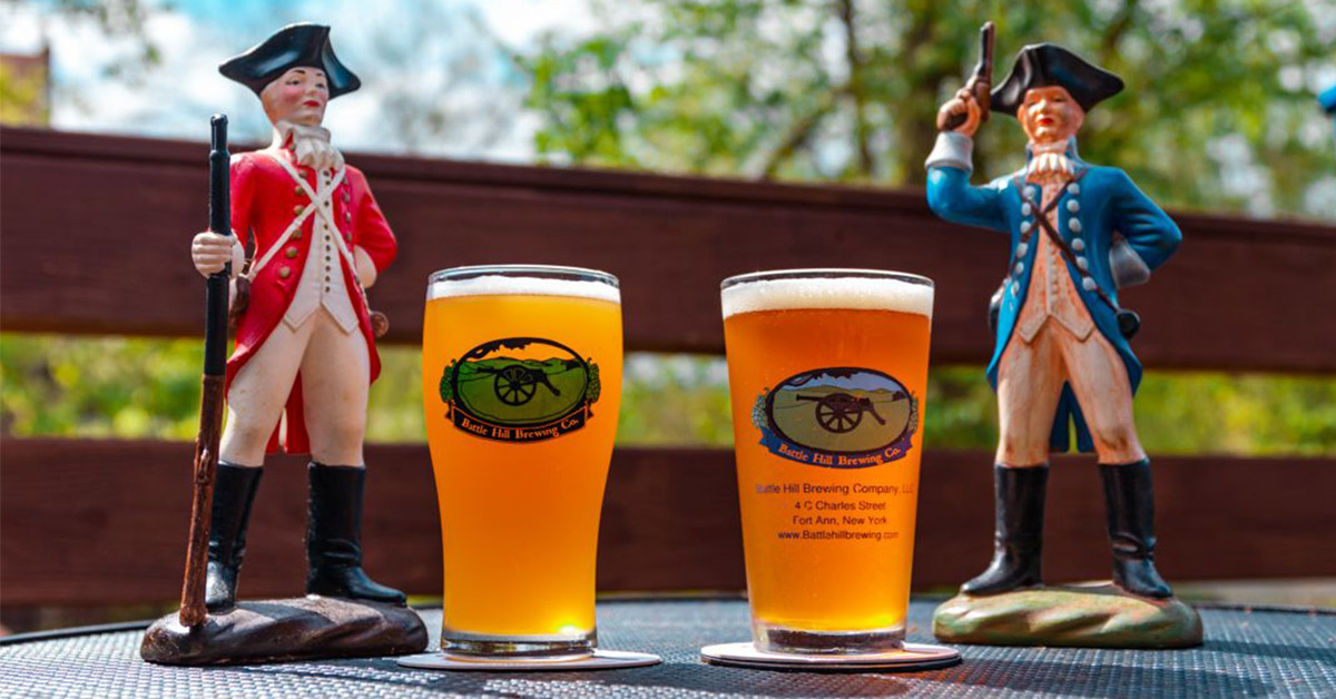 two beers with soldier figurines at Battle Hill Brewing