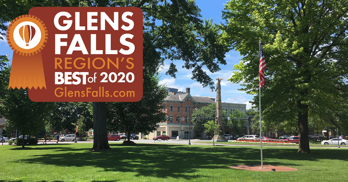 downtown glens falls with orange region's best badge