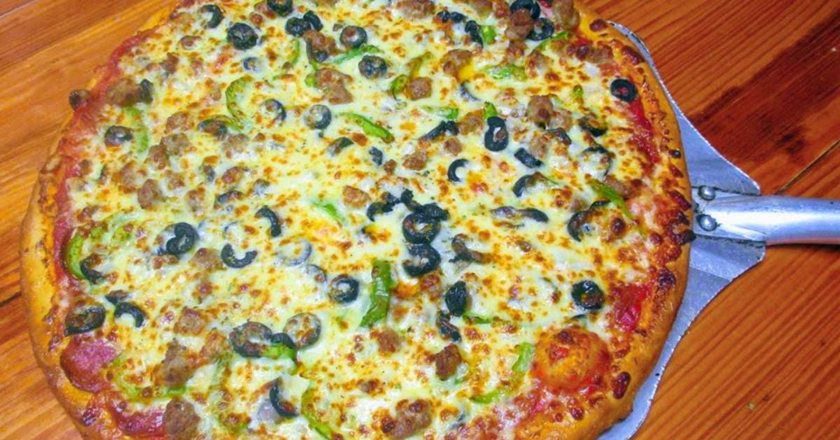 pizza with peppers, olives