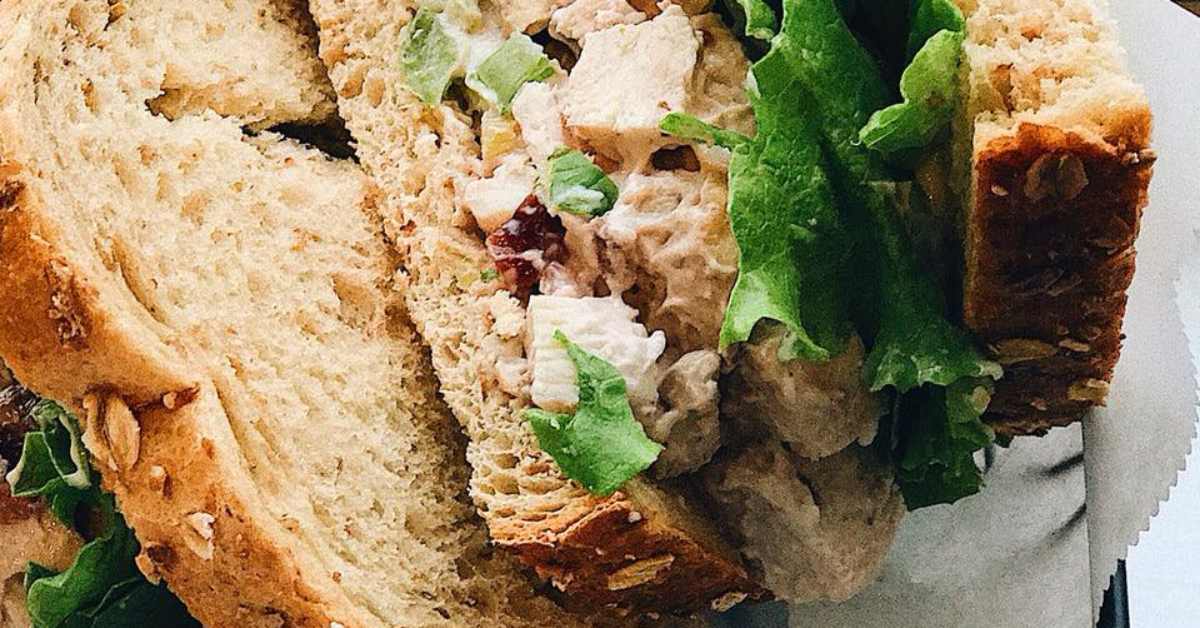 cranberry walnut chicken salad sandwich at kelly's roots