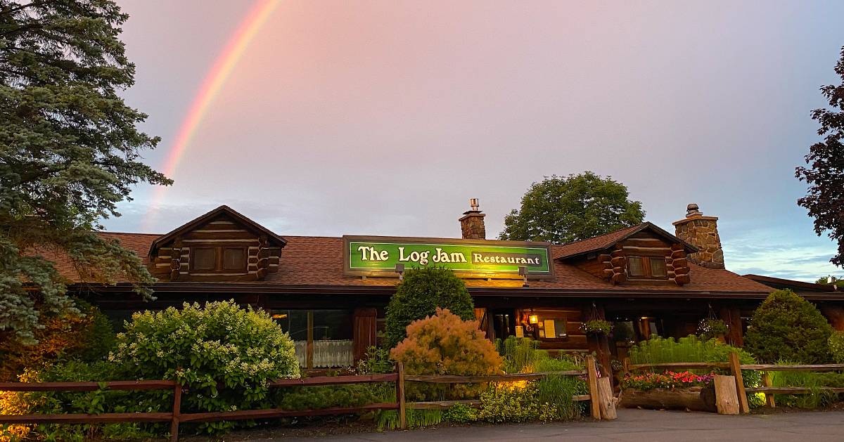 a rainbow above a restaurant