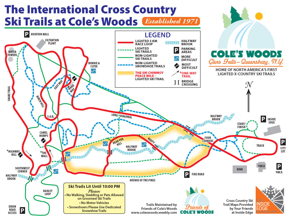 map of coles woods trails listed below, click for a larger off-site version