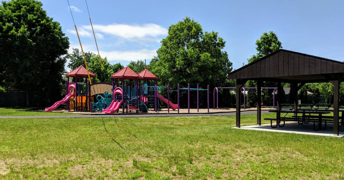 playground and pavilion and picnic tables