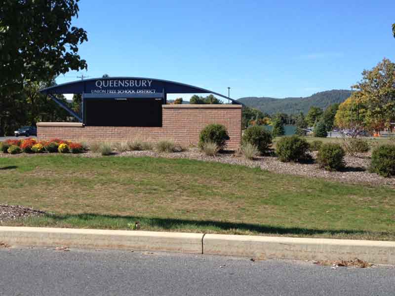 Sign at the entrance to Queensbury Union Free School District